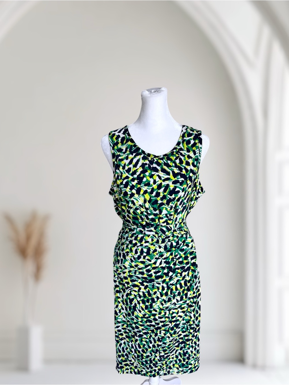 Jones New York Green Multi-Print Sleeveless Midi Dress